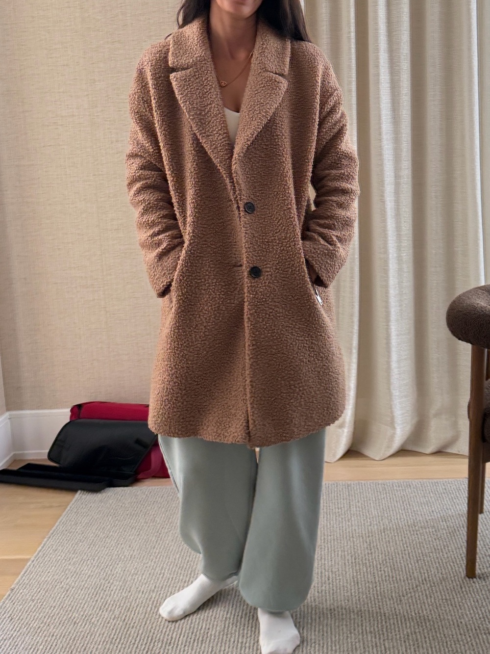 Marc NY Andrew Marc- Plush Tan Teddy Coat with Notch Collar
